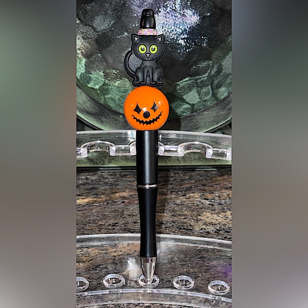 Halloween Pumpkin and Black Cat Pen NEW Focal Beads Handmade Fall Spooky